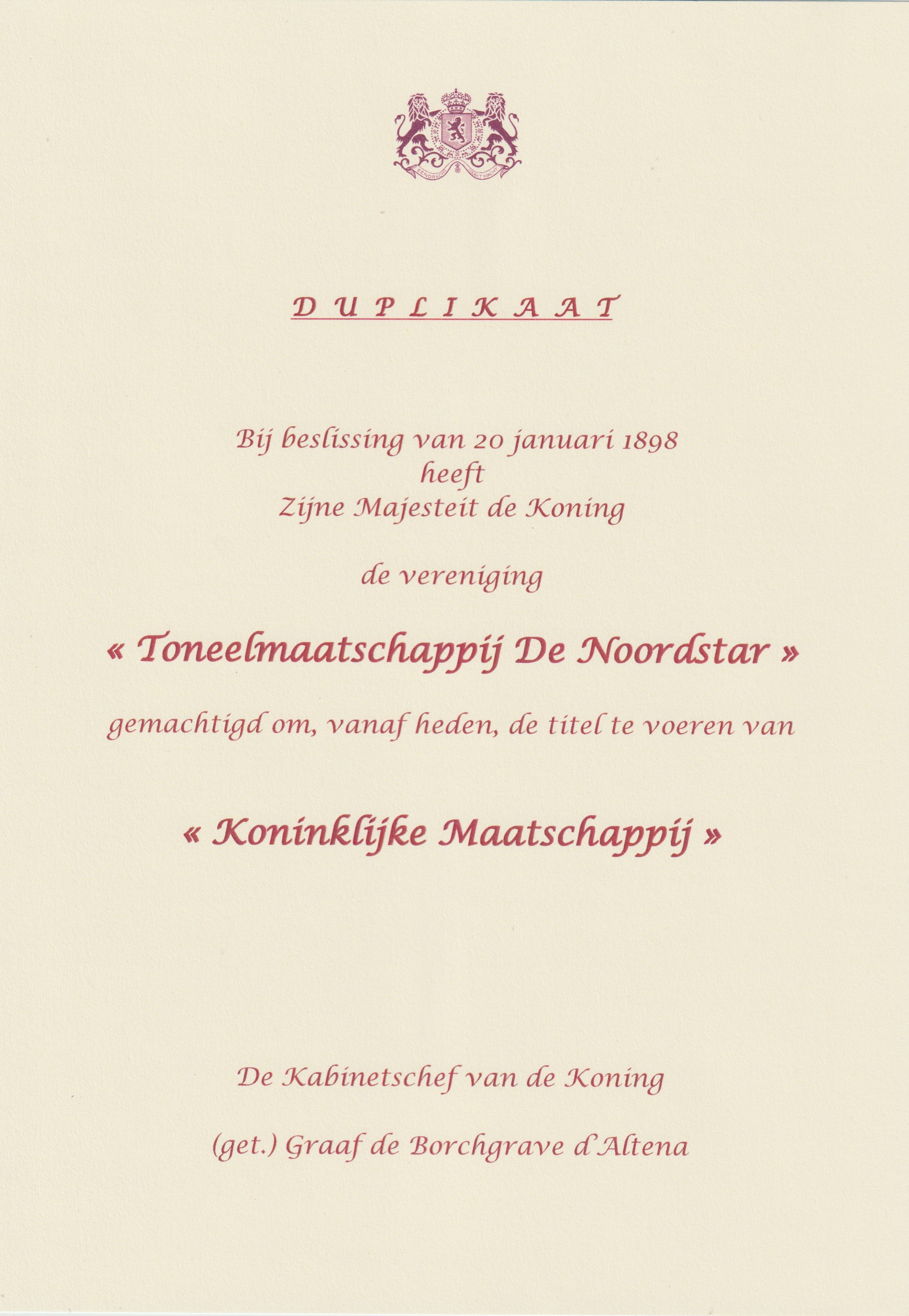 toekenning koninklijke maatschappij